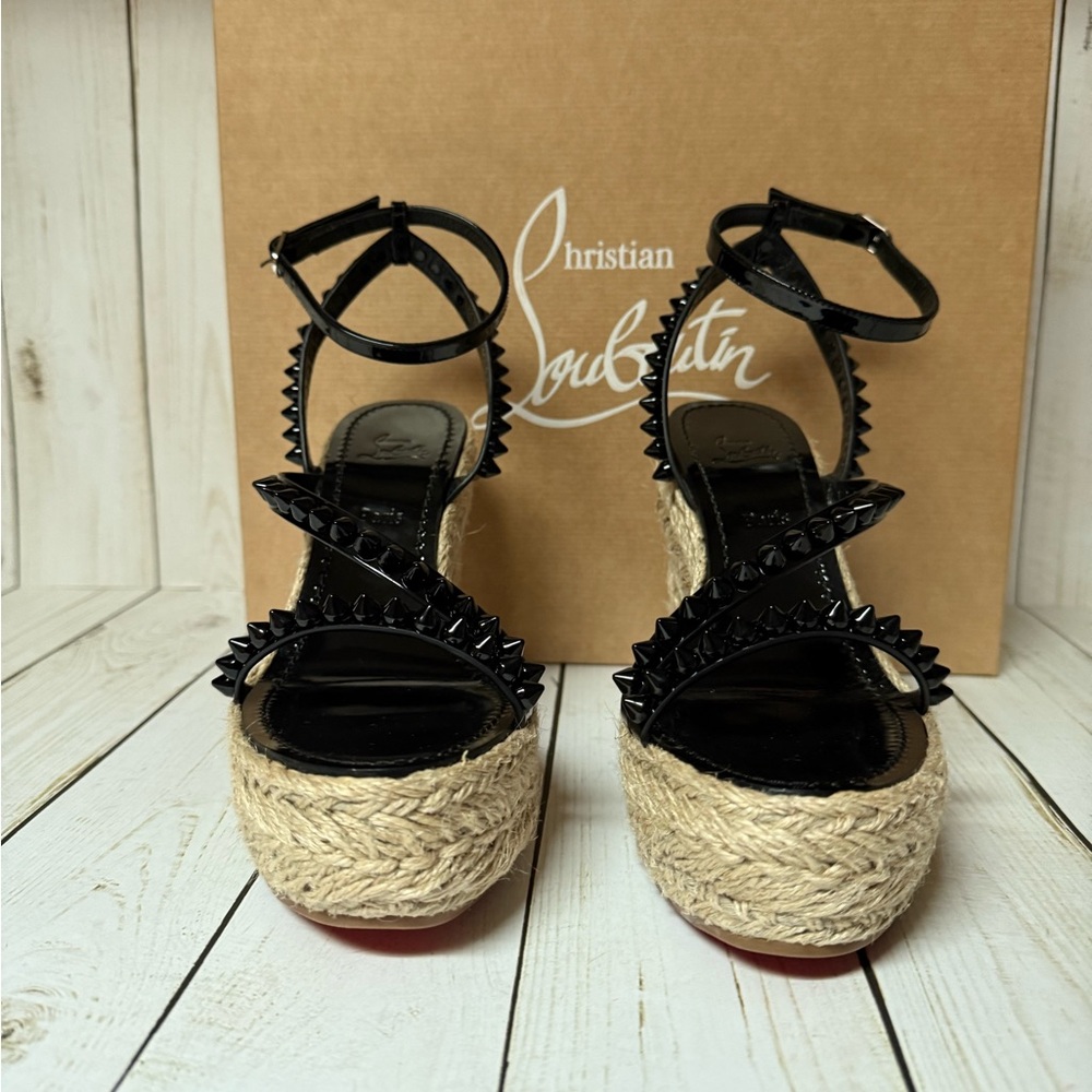 Christian Louboutin Mafaldina Spike Platform Espadrille Wedge Black Sz 36 - Picture 6 of 16